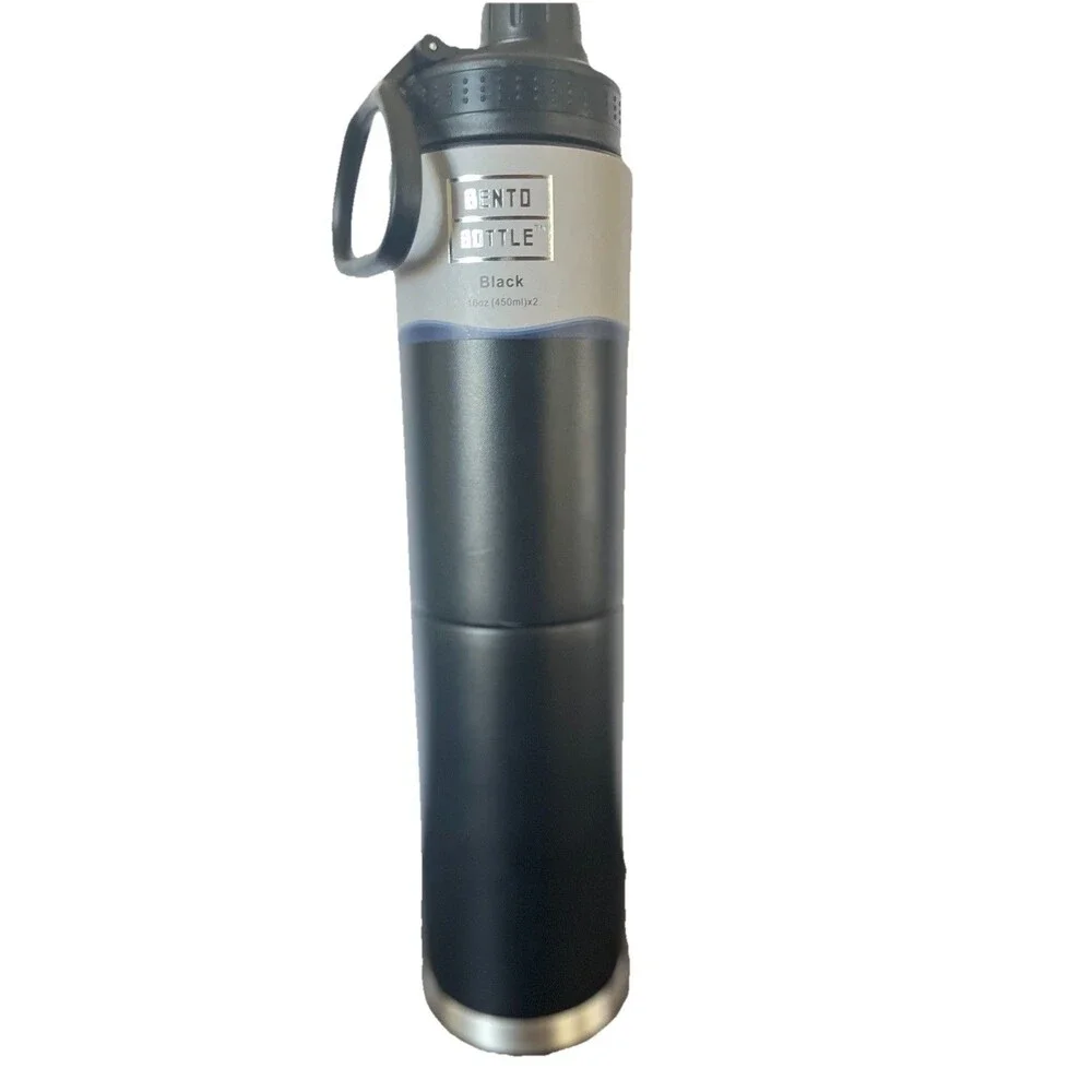 Bento Bottle Black Modular Dual-compartment 32 Fl oz water bottle BPA Free